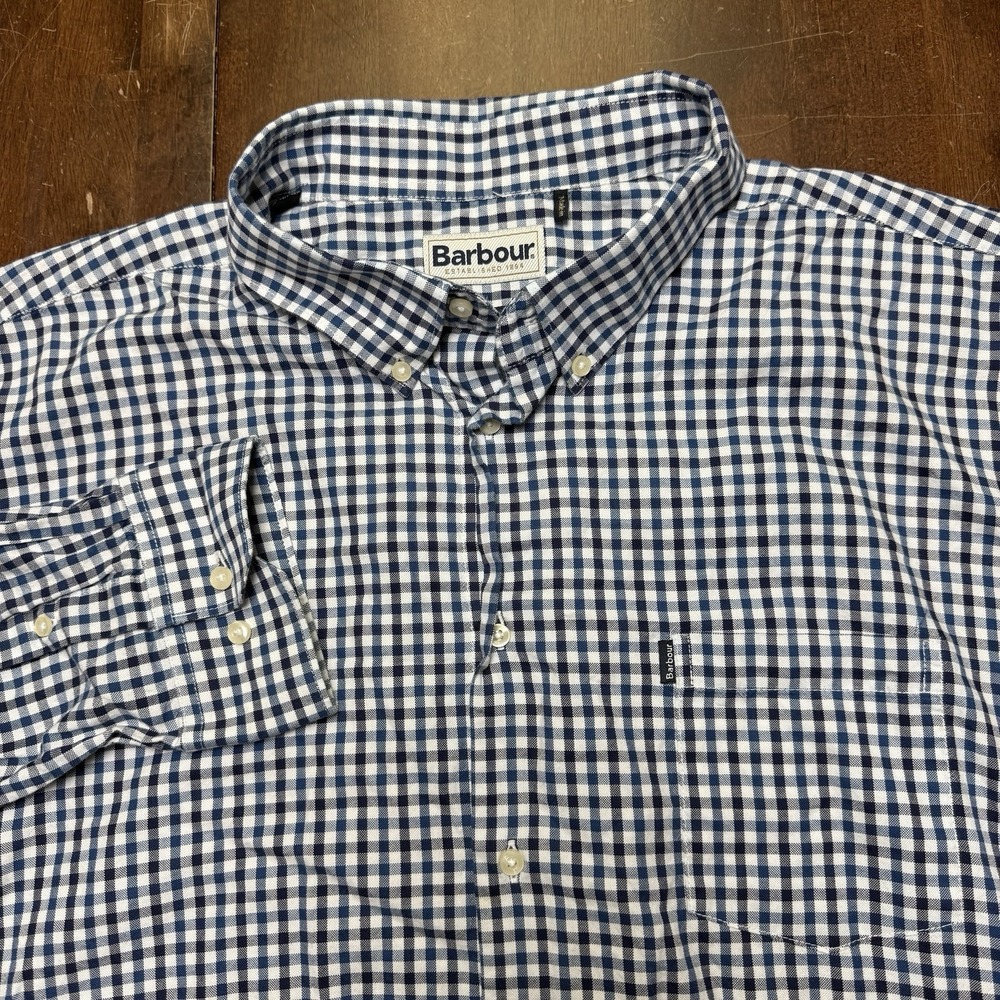 Barbour Stapleton Oxford Gingham Check Shirt Mens 2XL Tailored Fit Long‎ Sleeve